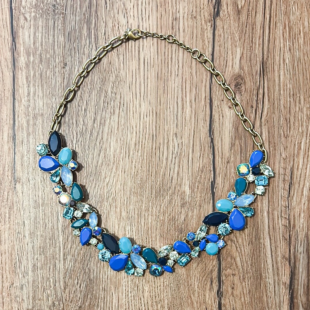 J. Crew Blue and Gold Necklace with Cluster Design